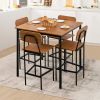 5 Pieces Industrial Dining Table Set with Counter Height Table and 4 Bar Stools